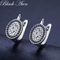 BLACK AWN Jewelry Round Earrings Black Stone Engagement Hoop Earrings For Women