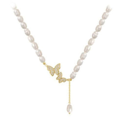 Pendant Necklace Trendy Clavicle Delicate Props Charm Necklace Fashion Imitation Pearl Butterfly Necklace Women Necklace Party Jewelry - golden