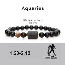 Men Women 12 Constellation Bracelet Elastic Bracelet Hand Woven Adjustable Natural Tiger Eye Obsidian Bracelet Party Gift Jewelry - aquarius
