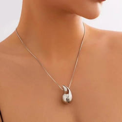Vintage Gold Color Plated Chunky Dome Drop Necklaces for Women Fashion Glossy Thick Teardrop Necklace Jewelry Gifts Wholesale - Silver