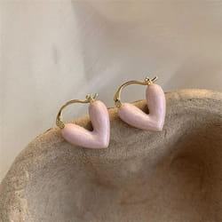 New Trendy Heart Stud Earrings For Women Korean Elegant Light Luxury Love Dangle Earring Fashion Simple Drop Jewelry Girls Gift - pink