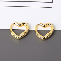 Anenjery Simple Cute Sweet Heart Buckle Hoop Earrings Fashion For Women Heart-shaped Circle Piercing Earrings Jewelry - gold