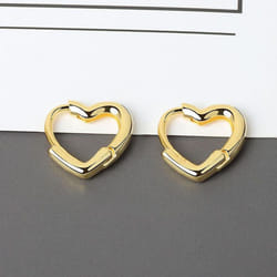 Anenjery Simple Cute Sweet Heart Buckle Hoop Earrings Fashion For Women Heart-shaped Circle Piercing Earrings Jewelry - gold