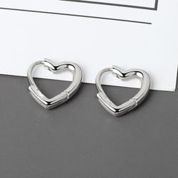 Anenjery Simple Cute Sweet Heart Buckle Hoop Earrings Fashion For Women Heart-shaped Circle Piercing Earrings Jewelry - silver