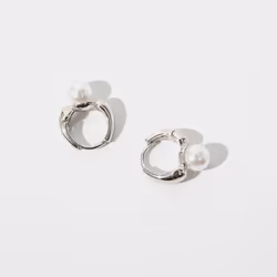 Anenjery Pearl Hoop Earrings For Women Round Wedding Gold Earrings Party Jewelry - silver