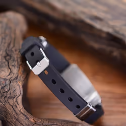 Men Fashion Silver Cross Stainless Steel Black Rubber Bracelet Bangle Wristband