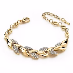 Braided Leaf Bracelets For Women Luxury Crystal Hand Chain For Bridal Wedding Jewelry
