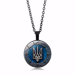 Tryzub Ukraine Pendant Necklace Ukrainian Rune Vintage Patterns Glass Cabochon Chain Necklaces Men Women Classic Jewelry - bl ...