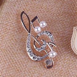 Brooch Women Elegant Music Note Pearl Charm Jewelry