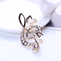 Brooch Women Elegant Music Note Pearl Charm Jewelry