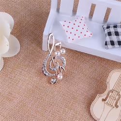 Brooch Women Elegant Music Note Pearl Charm Jewelry