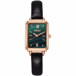 Women's Square Dial Watch With Leather Strap - green