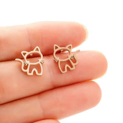 1 Pair Cute Cat Stainless Steel Stud Earrings For Womens Punk Jewelry Gifts Trend Fashion Small Ear Studs Jewelry - Not Specified