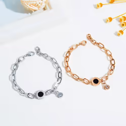 Trendy Roman Numerals Number Diamond Bracelet Rose Gold Plated Titanium Steel Female Bracelet Fashion Bracelet Jewelry - gold, 12.5-16 cm