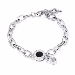 Trendy Roman Numerals Number Diamond Bracelet Rose Gold Plated Titanium Steel Female Bracelet Fashion Bracelet Jewelry - silv ...