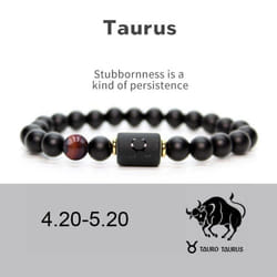 Men Women 12 Constellation Bracelet Elastic Bracelet Hand Woven Adjustable Natural Tiger Eye Obsidian Bracelet Party Gift Jewelry - taurus
