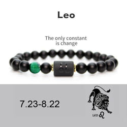 Men Women 12 Constellation Bracelet Elastic Bracelet Hand Woven Adjustable Natural Tiger Eye Obsidian Bracelet Party Gift Jewelry - leo