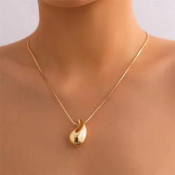 Vintage Gold Color Plated Chunky Dome Drop Necklaces for Women Fashion Glossy Thick Teardrop Necklace Jewelry Gifts Wholesale - Gold