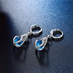 Crystal Water Drop Pendent Necklace Earrings Jewelry Set For Women Bridal Wedding Halloween Gift - blue
