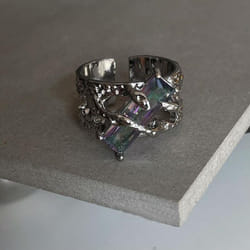 Punk Black Rings Thorns Red Zircon Hollow-out Finger Ring Couple Women Men Opening Ring Jewelry Gift - Silver