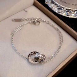 Titanium Bracelet Colorfast Rose Gold Roman Numeral Double Ring Bracelet Ins Personalized Bracelet - silver