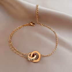 Titanium Bracelet Colorfast Rose Gold Roman Numeral Double Ring Bracelet Ins Personalized Bracelet - silver