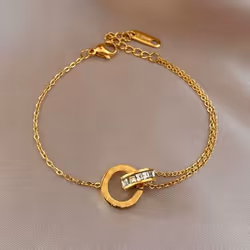 Titanium Bracelet Colorfast Rose Gold Roman Numeral Double Ring Bracelet Ins Personalized Bracelet - silver
