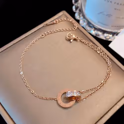 Titanium Bracelet Colorfast Rose Gold Roman Numeral Double Ring Bracelet Ins Personalized Bracelet - rose gold