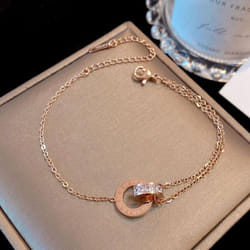 Titanium Bracelet Colorfast Rose Gold Roman Numeral Double Ring Bracelet Ins Personalized Bracelet - rose gold