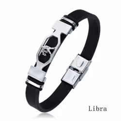 Charm Jewelry 12 Constellations Stainless Steel Leather Cuff Bracelet Men - libra