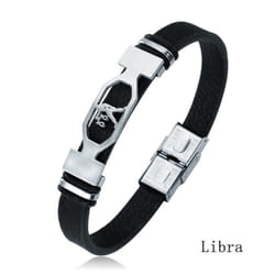 Charm Jewelry 12 Constellations Stainless Steel Leather Cuff Bracelet Men - libra