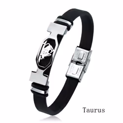 Charm Jewelry 12 Constellations Stainless Steel Leather Cuff Bracelet Men - Taurus