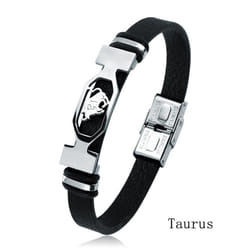 Charm Jewelry 12 Constellations Stainless Steel Leather Cuff Bracelet Men - Taurus