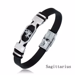 Charm Jewelry 12 Constellations Stainless Steel Leather Cuff Bracelet Men - sagittarius