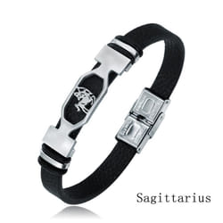 Charm Jewelry 12 Constellations Stainless Steel Leather Cuff Bracelet Men - sagittarius
