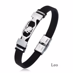 Charm Jewelry 12 Constellations Stainless Steel Leather Cuff Bracelet Men - leo