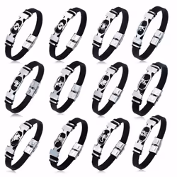 Charm Jewelry 12 Constellations Stainless Steel Leather Cuff Bracelet Men - pisces