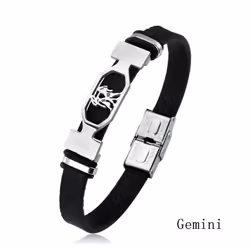 Charm Jewelry 12 Constellations Stainless Steel Leather Cuff Bracelet Men - gemini