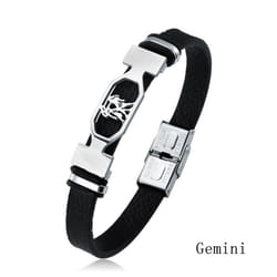 Charm Jewelry 12 Constellations Stainless Steel Leather Cuff Bracelet Men - gemini