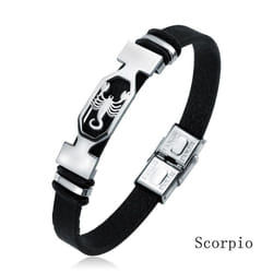 Charm Jewelry 12 Constellations Stainless Steel Leather Cuff Bracelet Men - scorpio