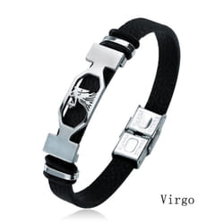 Charm Jewelry 12 Constellations Stainless Steel Leather Cuff Bracelet Men - virgo