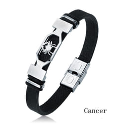 Charm Jewelry 12 Constellations Stainless Steel Leather Cuff Bracelet Men - cancer
