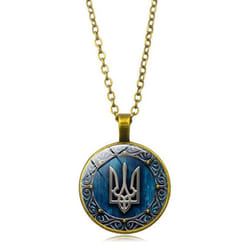 Tryzub Ukraine Pendant Necklace Ukrainian Rune Vintage Patterns Glass Cabochon Chain Necklaces Men Women Classic Jewelry - gold