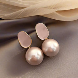 Cute Temperament Imitation Pearl Drop Earrings For Women Enamel Elegant Vintage Geometric Earrings Wedding Party Jewelry Gift - pink