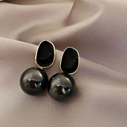 Cute Temperament Imitation Pearl Drop Earrings For Women Enamel Elegant Vintage Geometric Earrings Wedding Party Jewelry Gift - black