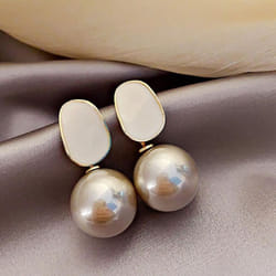 Cute Temperament Imitation Pearl Drop Earrings For Women Enamel Elegant Vintage Geometric Earrings Wedding Party Jewelry Gift - gray