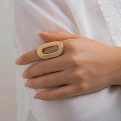 Exaggerated Big Hollow Out Geometric Oval Rings for Women Creative Adjustable Finger Matte Rings Fashion Statement Jewelry Girls - Gold