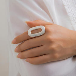 Exaggerated Big Hollow Out Geometric Oval Rings for Women Creative Adjustable Finger Matte Rings Fashion Statement Jewelry Girls - Silver