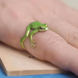 Women Funny Cool Adjustable Tree Frog Jewelry Open Frogs Shaped Ring Weird Green Ring - green