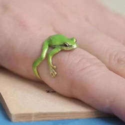 Women Funny Cool Adjustable Tree Frog Jewelry Open Frogs Shaped Ring Weird Green Ring - green